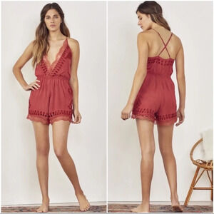 Tularosa Red Rusted Cherry Charmer Lace Lattice Romper Size Small